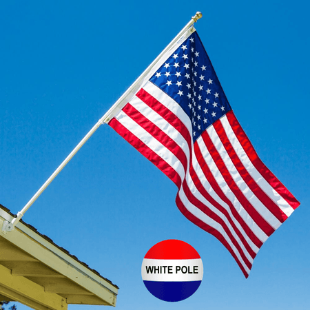 EMBROIDERED US FLAG, BRACKET & POLE KIT (WHITE): Includes 3X5 FT Made in USA Flag, White Tangle-Free Flag Pole & White Flag Pole Bracket - Grace Alley