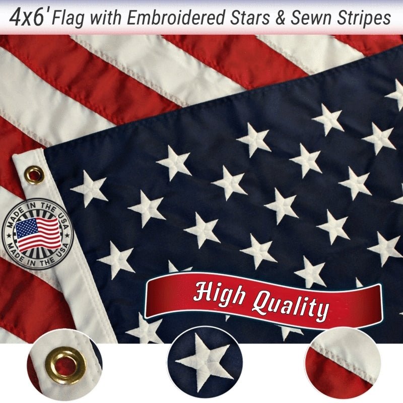 A-ZCOVER American Flag 16x24 Inch Boat Flag for Outside Made in USA Heavy Duty Nylon American Flags for Outdoor with Embroidered Stars Sewn Stripes and Brass Grommets All Weather Lasting United States