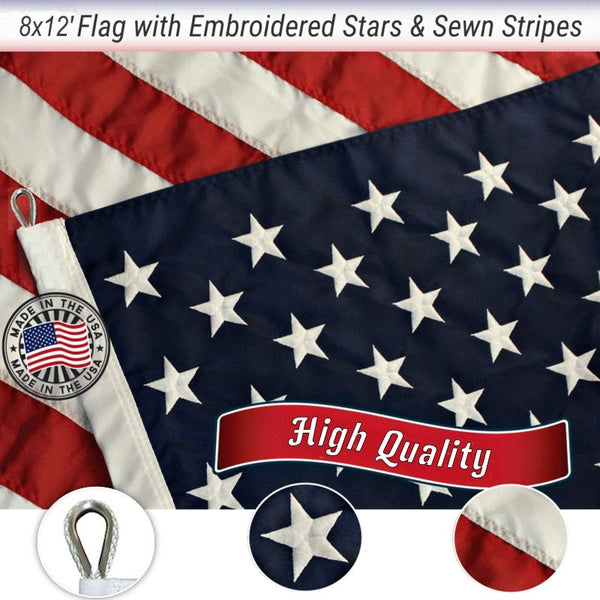 AMERICAN FLAG MADE IN USA - 8x12 FT Embroidered Flag