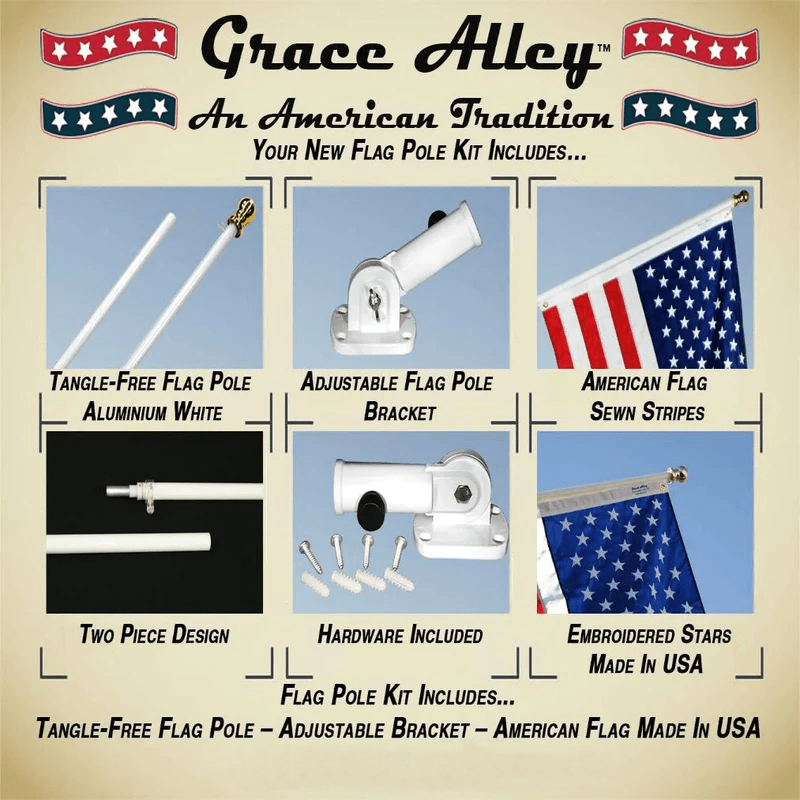 FLAG POLE KIT - Flag Pole With Bracket & Embroidered US Flag