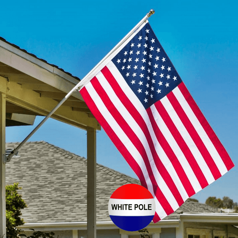 NON-EMBROIDERED US FLAG, BRACKET & POLE KIT (WHITE)